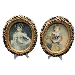 2 Antique Prints Master Simpson & Thomas Lawrence Miss Murray Boy w/Dog 6" Frame